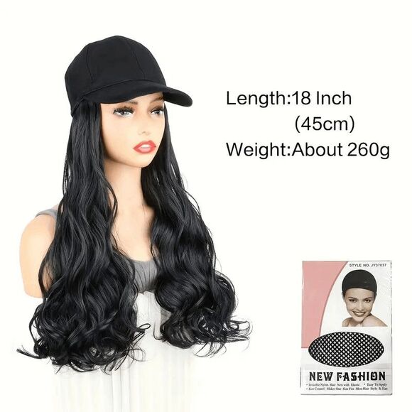 Baseball Cap with Black Wavy Hair Wig - Picture 6 of 8